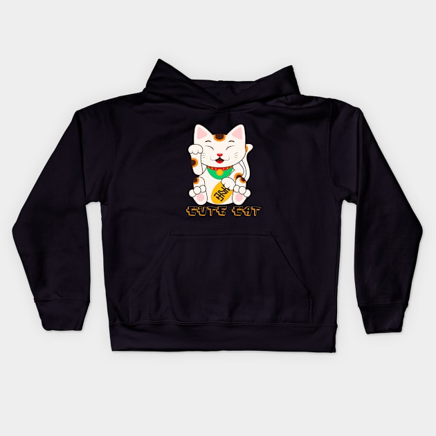 Cute Cat Chinese Design Kids Hoodie by JeffDesign